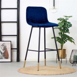 Mikky Tabouret De Bar Industriel Bleu Velours Bleu, Orange