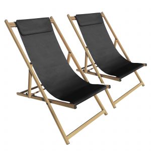 Oviala Lot de 2 chiliennes en aluminium inclinable 4 positions noir