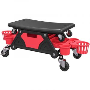 Homcom Tabouret d'atelier mobile chariot de mécanicien 2 en 1 - 3 plateaux outils - noir rouge
