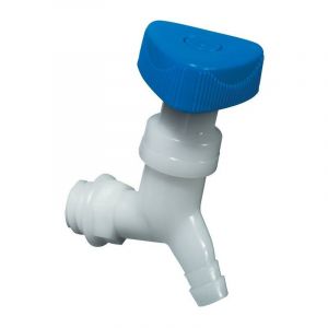 Hünersdorff | Valve d'angle | coudée | pour bidons avec filetage large 22 mm | Raccord de bec 13 mm ou 1/2" | naturel/bleu