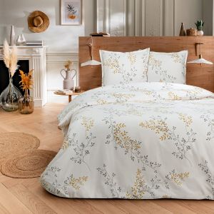 Parure de lit 2 personnes satin de coton motif feuillage 240x220cm