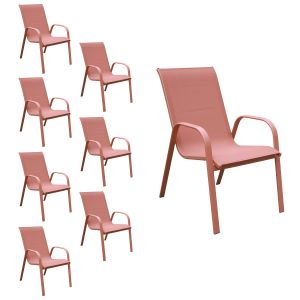 Happy Garden Lot de 8 chaises MARBELLA en textil&egrave;ne et aluminium terracotta
