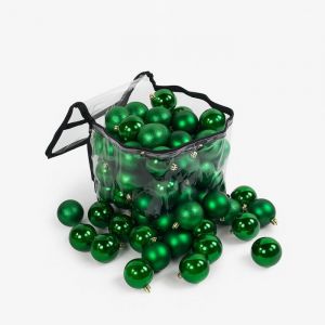 Lot de 60 boules de Noël 6cm Vertes (15 brillantes,15 mates,15 texturées,15 opalines) avec sac de rangement