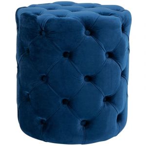 CLP Tabouret bas Pouf Drancy en Velours Repose-pieds Style Chesterfield [Bleu]