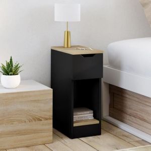 Idmarket Lot de 2 tables de chevet anouk 1 tiroir avec niche noir et bois