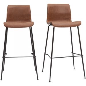 Miliboo Tabourets de bar fixes marron aspect vieilli et métal noir H75 (lot de 2) harold - Marron