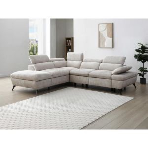 Vente-unique - Canapé d'angle gauche convertible en tissu texturé beige surdeli