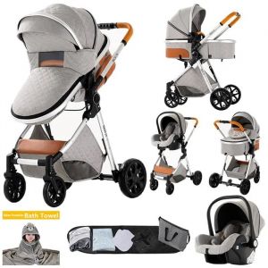 Poussette 3 En 1 Magic Zc Poussette Pousette Trio 3 En 1 Pousette Pare-Soleil Frein &Agrave; Pied Sac &Agrave; Main Serviette De Bain Gris Clair
