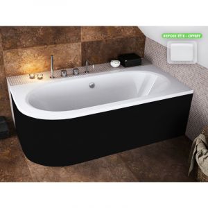 Baignoire d'angle 170 x 75 cm - avec tablier noir Mat et repose t&ecirc;te offert AVITA - Droite
