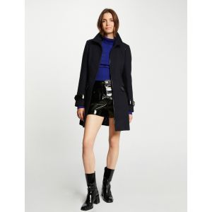 Morgan Manteau droit détails simili cuir marine femme - Taille 42