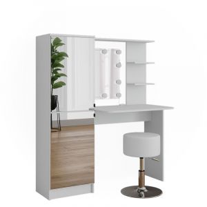 Vicco - Coiffeuse, Blanc, 123 cm avec éclairage led et tabouret
