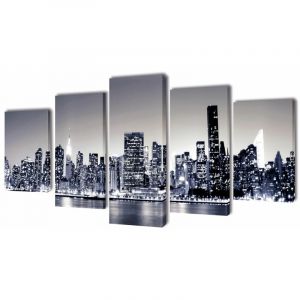 VidaXL Set de toiles murales imprimées Horizon de New York monochrome