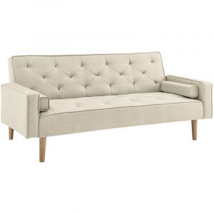 Image de Canap&eacute; clic clac en tissu beige avec pieds en bois jakarta - beige
