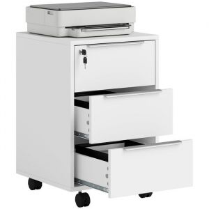 Homcom Caisson de bureau rangement bureau sur roulettes 3 tiroirs verrouillables 2 clés fournies panneaux blanc