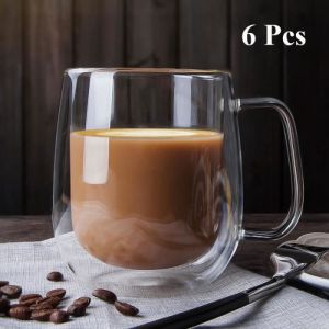 Lot De 6 Tasse À Café En Verre-350ml Tasse À Expresso Tasse À Thé Double Parois Résistant À La Chaleur