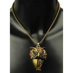 Ruedelafete Collier Hibou doré avec pierres multicolores