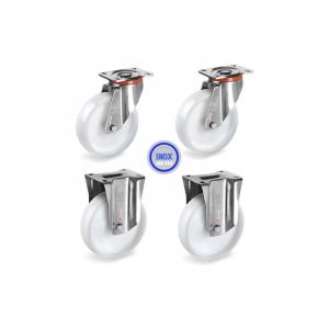 2GT Lot roulettes INOX pivotantes et fixes plastique blanc 80 mm - 540 Kg