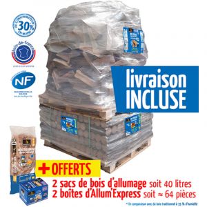 Pack D&eacute;couverte Woodstock - 40 packs de b&ucirc;ches densifies + 1 300 dm de b&ucirc;ches 30 cm + allumage offert