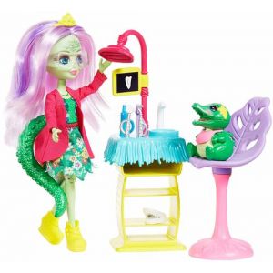 Image de Mattel Enchantimals Coffret le dentiste Crocodile, Mini-poupée Andie et Figurine Animale Marshy, Accessoires inclus, Jouet pour Enfant, Gfn55