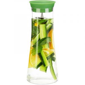 Relaxdays Carafe cylindre, cruche 1 litre, verre inox, pichet en verre, jus, thé glacé, eau, bec verseur, transparent