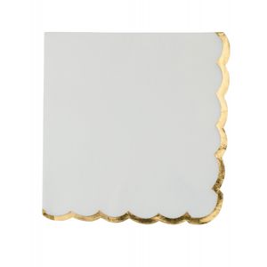 16 Serviettes blanches &agrave; bords festonn&eacute;s dor&eacute;s 33 x 33 cm - Couleur Blanc - Taille Taille Unique