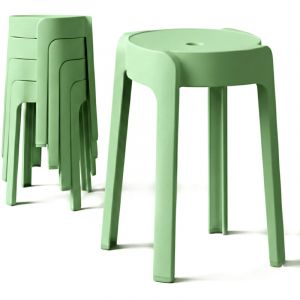 4 Tabourets Gigognes empilables BM HOME TAB-VERT en plastique, l&eacute;gers pour la maison, salle de classe, cuisine, jardin