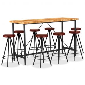 VidaXL Ensemble de bar 9 pcs Bois d'acacia solide et cuir véritable