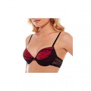 Pomm'Poire Soutien-Gorge Push-up Noir/Rouge Midnight - Femme - Rouge - 95B