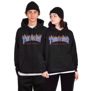 Thrasher Flame Logo Black Maillot de survêtement, Noir/Blue, S Mixte