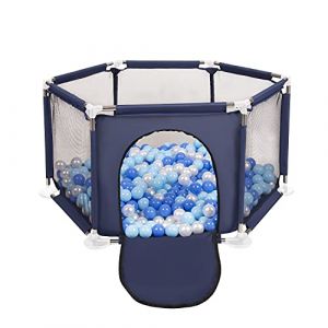 Selonis Parc Bébé Hexagonal Pliable Avec 900 Balles Plastiques, Bleu:Babyblue/Bleu/Perle