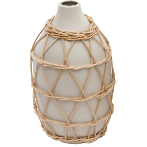 Jardindeco Vase en grès et rotin 11 x 19 cm Modèle 1