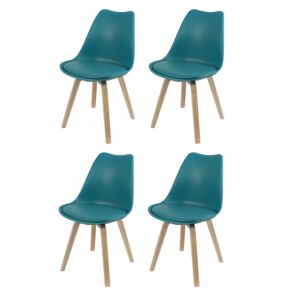 Urban living Lot de 4 chaises scandinave "Emy" - Bleu canard - L 45 x P 58 x H 82 cm