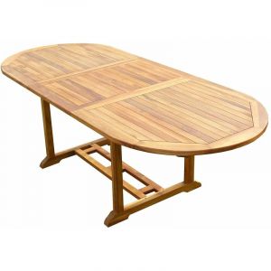 Image de C&L Jardin Table ovale en teck aspect huilé MUNGGI L.180-240 P.100 cm