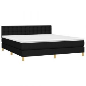 VidaXL Sommier &agrave; Lattes de Lit avec Matelas, Lit Rembourr&eacute;, Lit Double, Lit Adulte de Chambre &agrave; Coucher Int&eacute;rieur, Moderne, Noir 160x200 cm Tissu