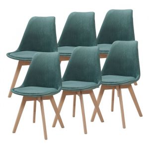 Lot de 6 chaises de salle à manger Fläten velours côtelé vert foncé [en.casa]