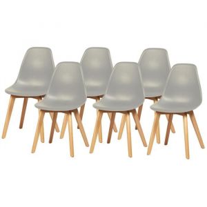 SACHA Lot de 6 Chaises pieds en véa Gris L 46 x P 53 x H 82