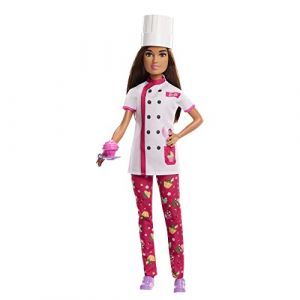 Mattel Métiers Poupée Cheffe Pâtissière Et Accessoires En Tenue Complète Avec Blouse, Toque De Chef Toque Et Part De Gâteau, Jouet Enfant, Dès 3 Ans, HKT67