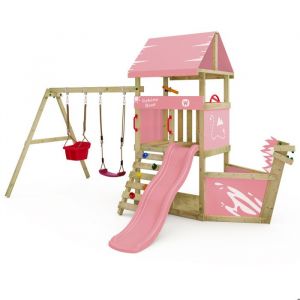 Wickey Tour de jeu DinkyHouse pour tout-petits avec toboggan et proue de navire – rose pastel