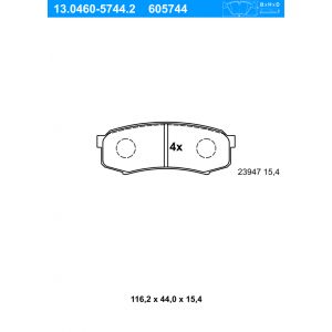 ATE Jeu de 4 plaquettes de frein à disque 605744 d'origine