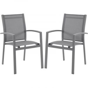Lot de 2 fauteuils de jardin empilables en aluminium et textilène - Gris anthracite - telto de mylia