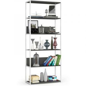 Étagère murale industrielle AKORD Blanche 80 cm façade Grise 6 étagères 80x32x192 cm