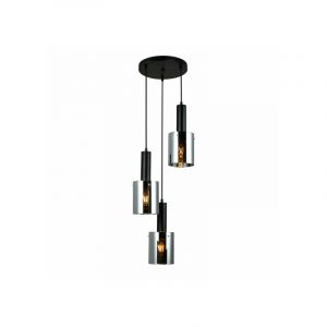 Image de Italux Luminaire Center Suspension moderne Sardo Noir et verre fumé