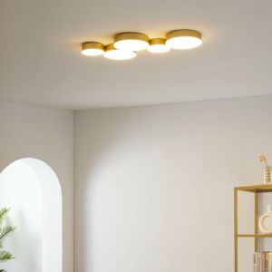 Kosilum Plafonnier moderne dor&eacute; 5 spots lumineux LED - Skavi