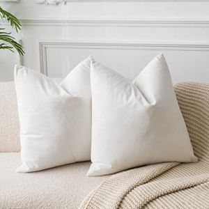 JUSPURBET Lot de 2 Housses de Coussin décoratives Douces en Velours pour canapé, Sofa, lit, 55 x 55 cm, Blanc crème