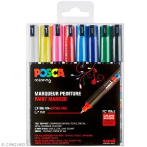 Posca Set de 8 marqueurs &agrave; pointe calibr&eacute;e extra-fine Basic
