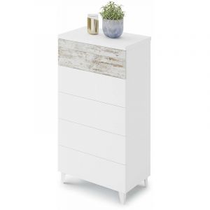 Image de Pegane Commode avec 5 Tiroirs coloris blanc artic / vintage - longueur 61 cm x profondeur 40 cm x hauteur 118 cm