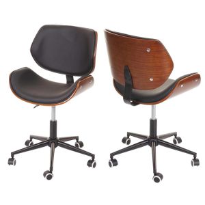 Mendler Chaise de bureau HWC-G25, pivotante, bois courbé, aspect noyer, rétro, réglable en hauteur brun noir