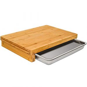 Eyepower DuneDesign XL Planche à Découper Bambou avec Tiroir - 51x37 - Cube en Bois Bamboo avec Réservoir INOX