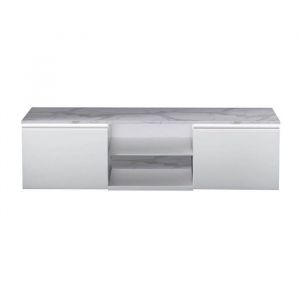 Image de CHRIS WHITE - Meuble TV Blanc Laqu&eacute; Brillant Plateau Imitation Marbre avec Led