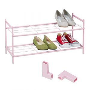 Relaxdays Étagère à Chaussures, 6 Paires, 2 Niveaux, Ouvert, Extensible, HxLxP : 34,5x70x26 cm, Porte-Chaussures, Rose